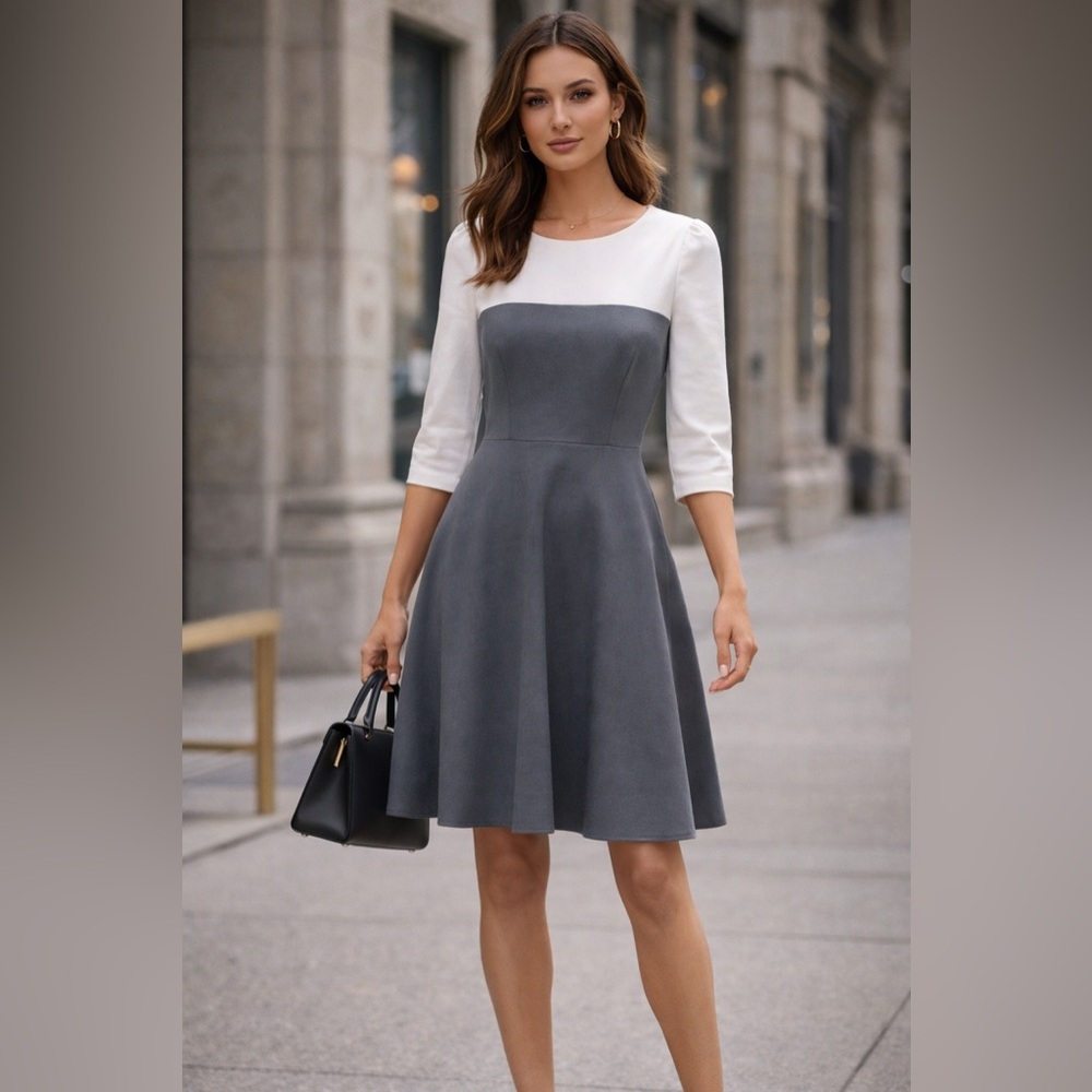 Kate Spade Fit & Flare Dress Gray White Colorblock Knee-Length $348 MSRP Sz‎ 6